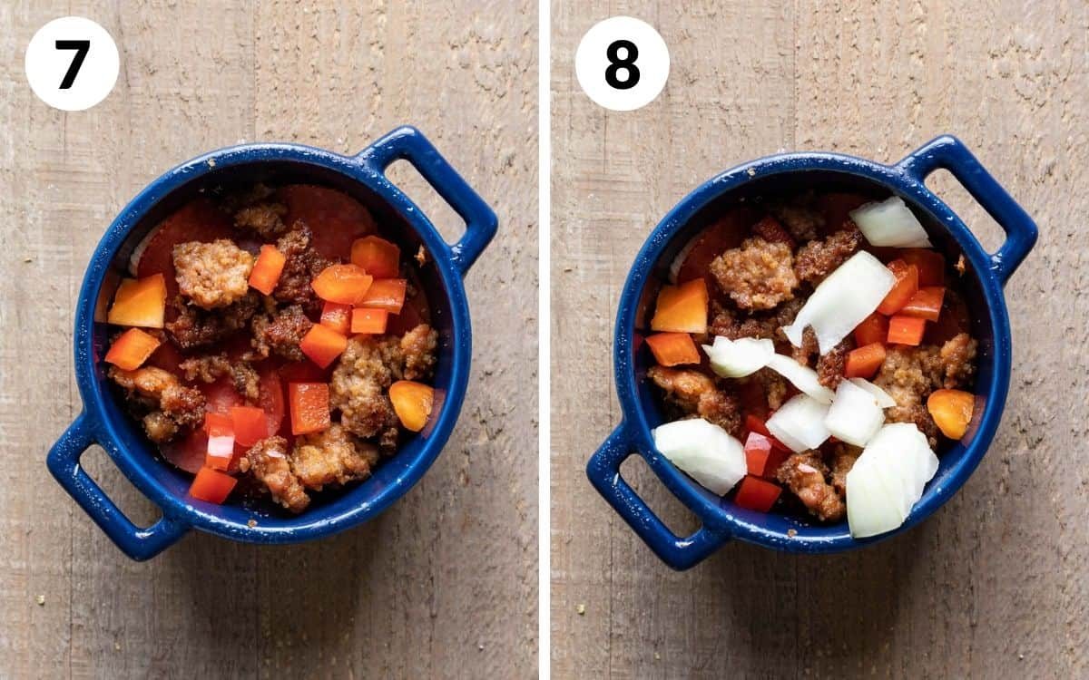 steps 7 & 8 bell pepper layered and then onion