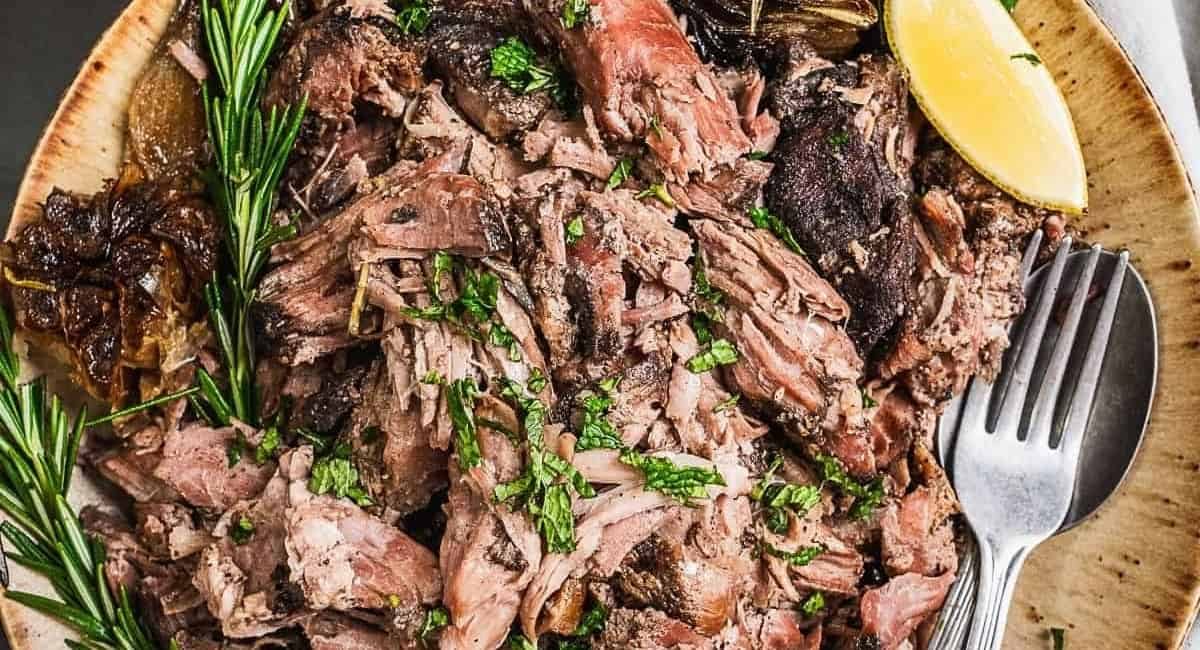 Overhead image of pulled lamb.