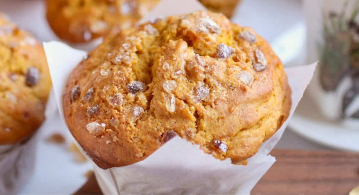 Up close image of pumpkin banana muffins.