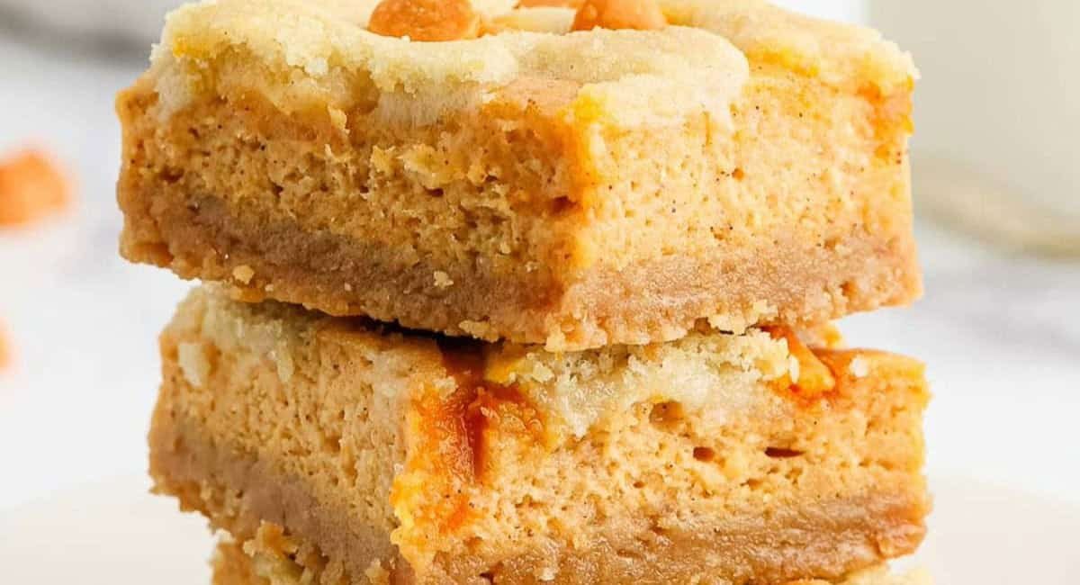 Side image of pumpkin cheesecake bars.