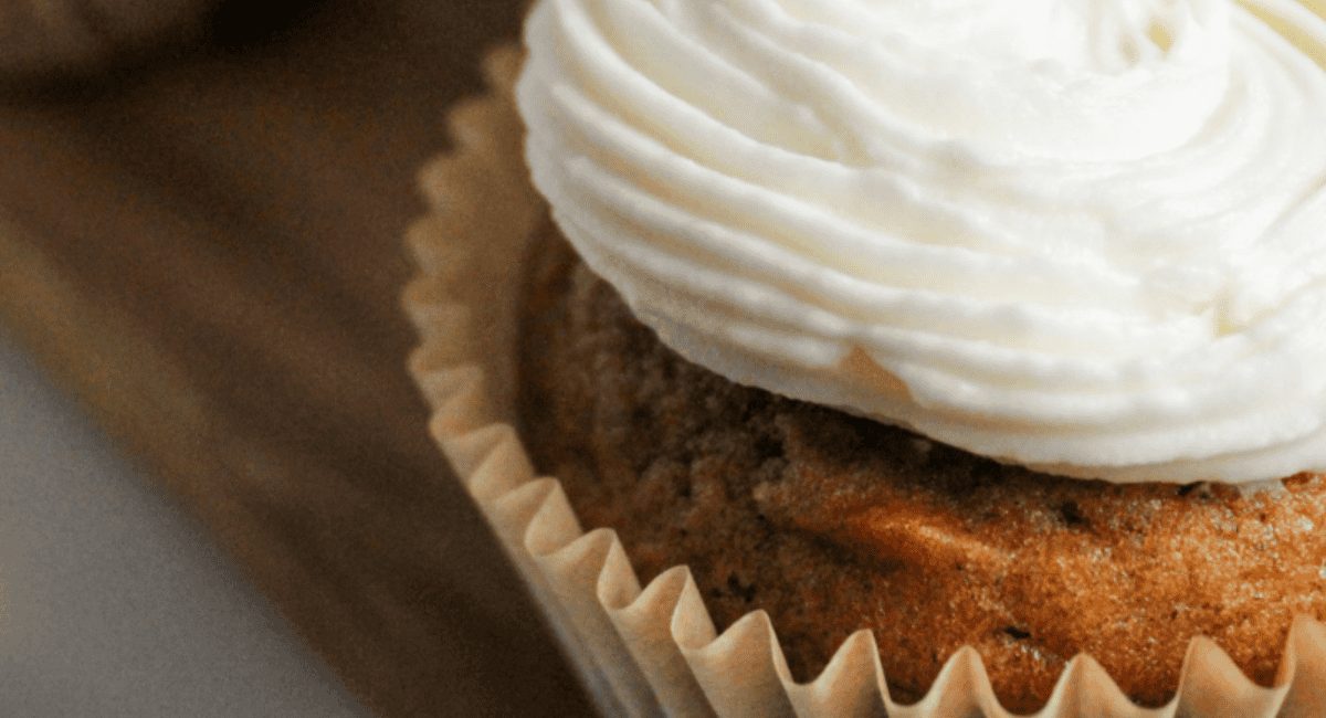 Up close image of pumpkin cupcakes with brown butter frosting.