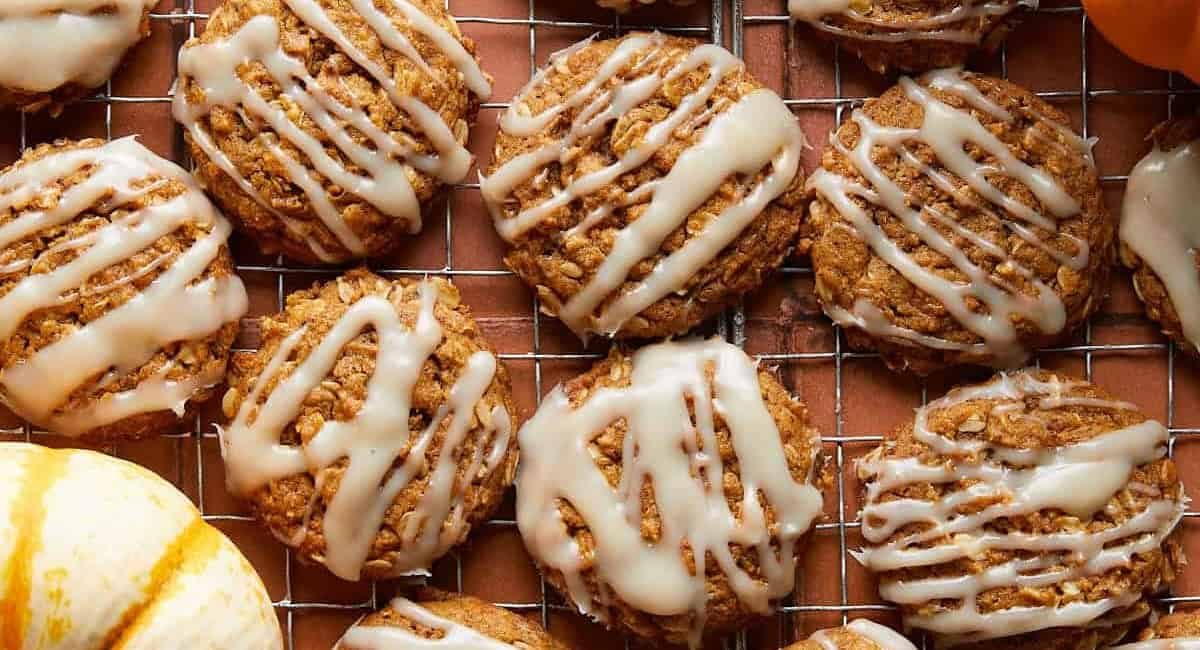 Overhead image of pumpkin oatmeal cookies.