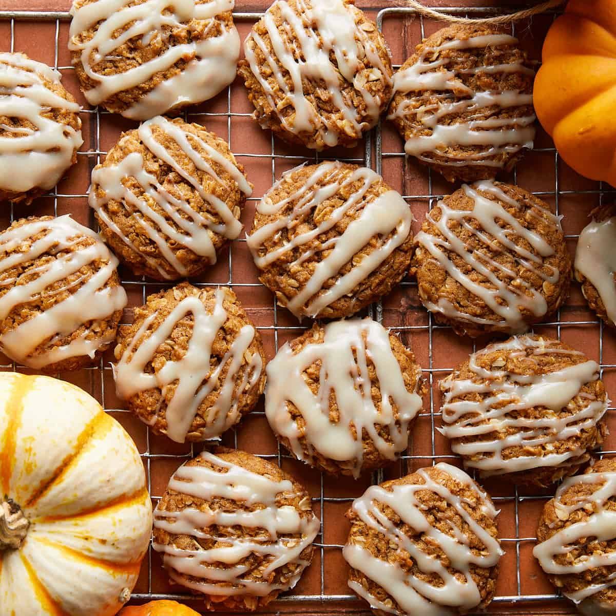 Chewy Pumpkin Oatmeal Cookies with Cream Cheese Frosting