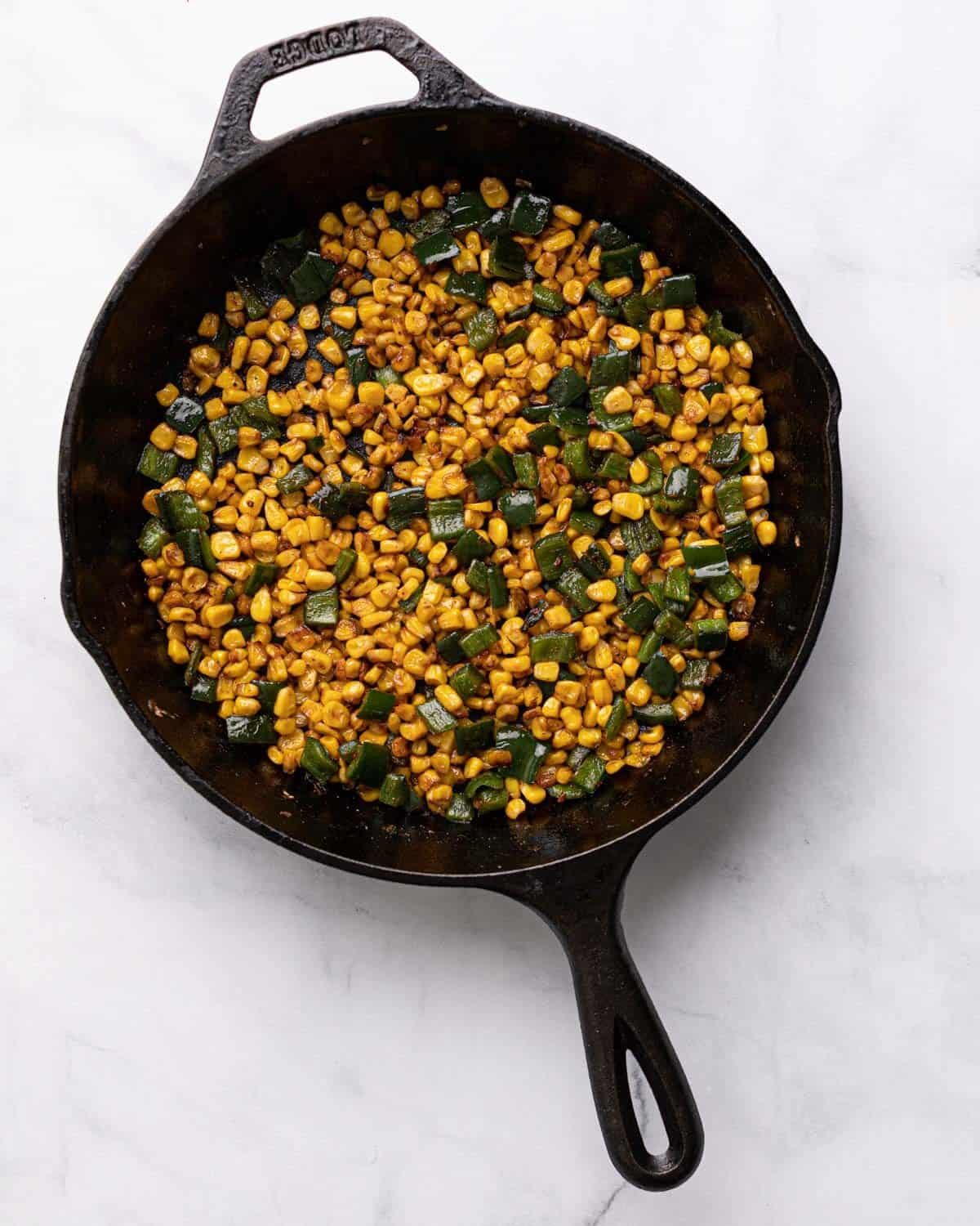 corn and poblano cooked