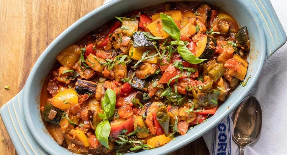 Overhead image of ratatouille recipe.