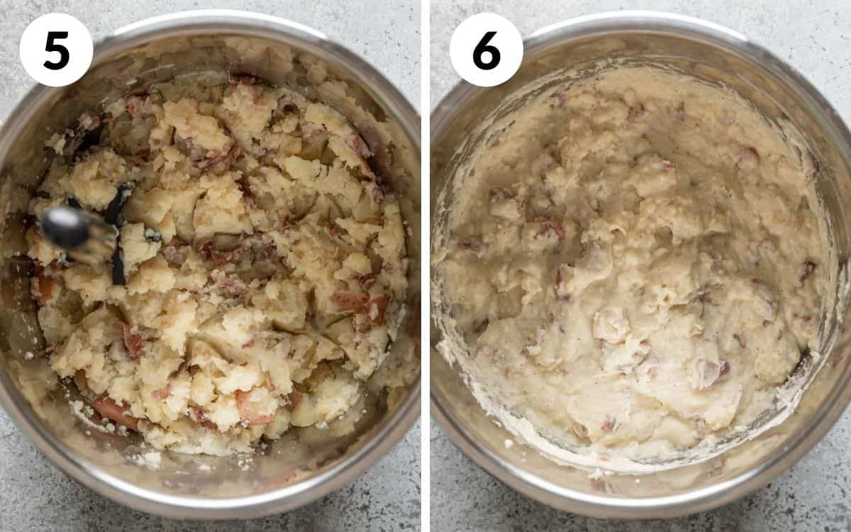 steps 5 & 6 potatoes mashed sour cream mixture stirred in