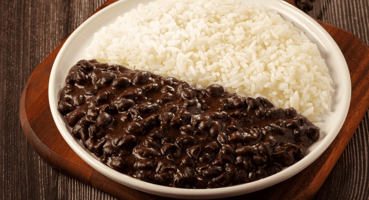 Up close image of rice and black beans.