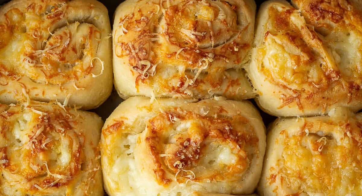 Overhead image of garlic cheese rolls.