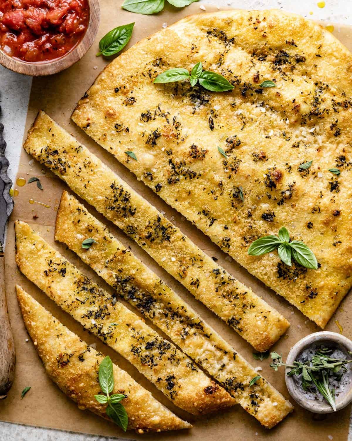 Overhead image of Garlic Herb Breadsticks