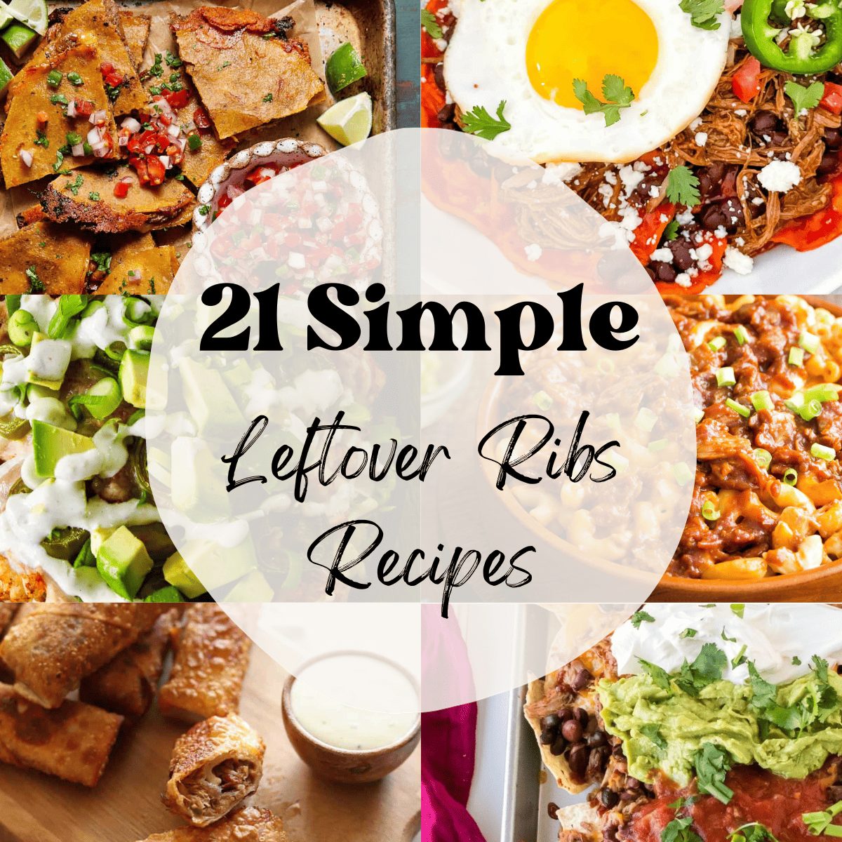 A 6 photo collage showing simple left over ribs recipes.