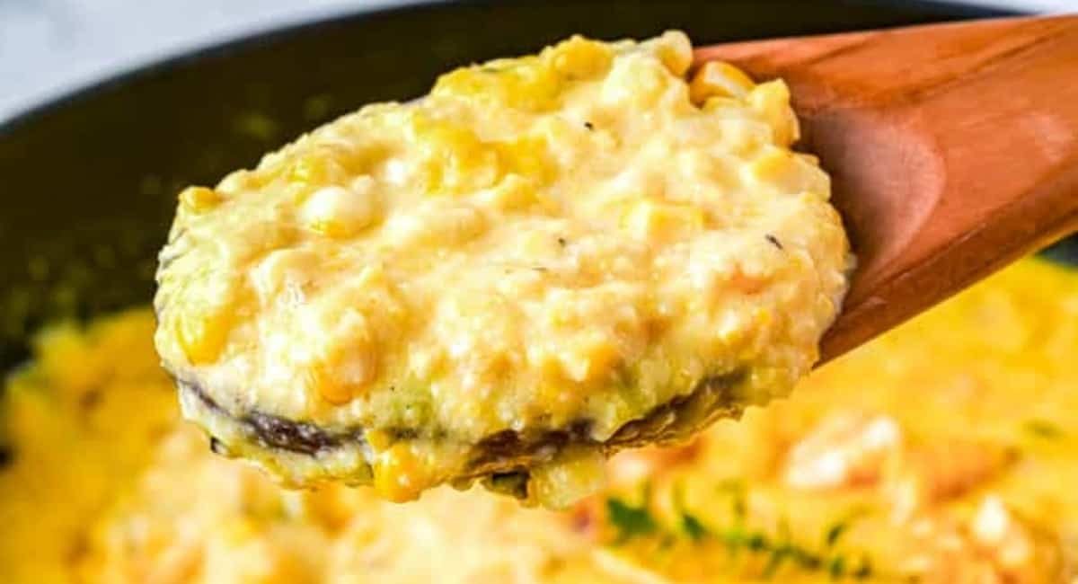 Up close image of old fashioned creamed corn.