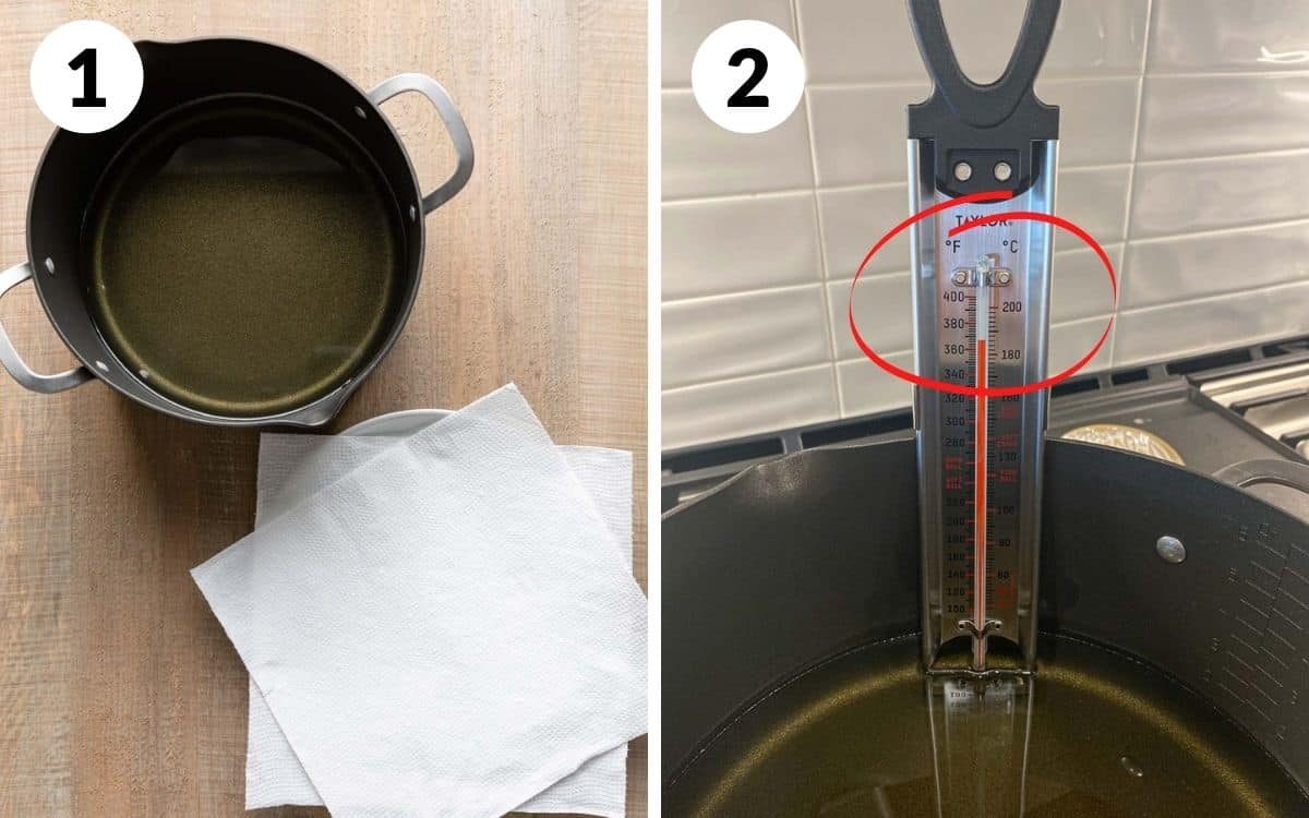 steps 1 & 2 prepare the plate and pot of oil heat oil to about 375 degrees