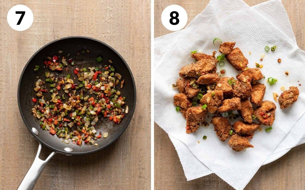 steps 7 & 8 vegetables cooked in pan salt & pepper chicken topped with vegetables