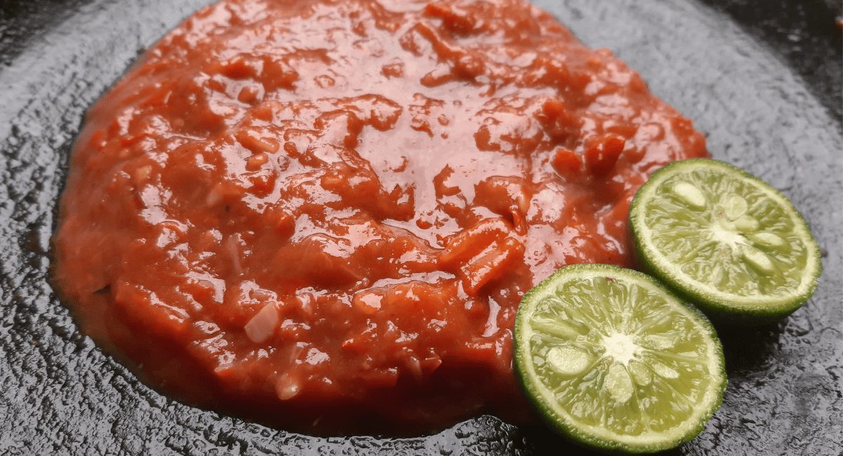 Up close image of sambal oelek.