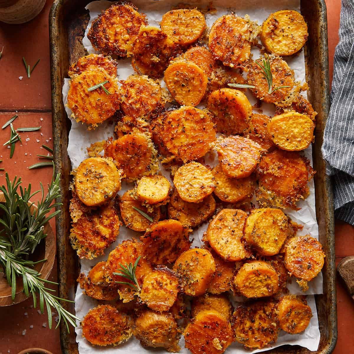 Savory Roasted Sweet Potatoes with Parmesan & Herbs