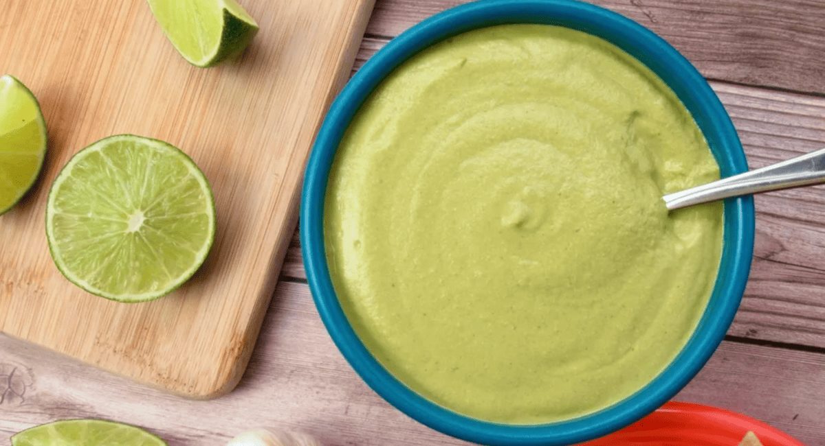 Overhead image of roasted poblano sauce.
