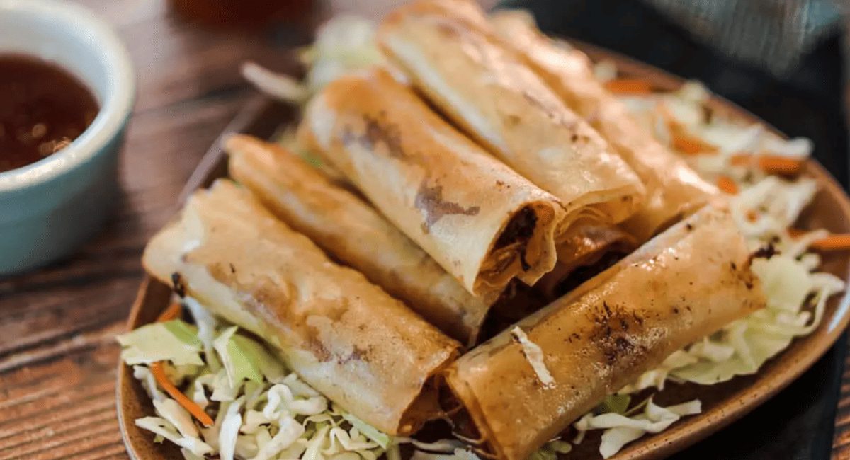 Overhead image of pulled pork lumpia.
