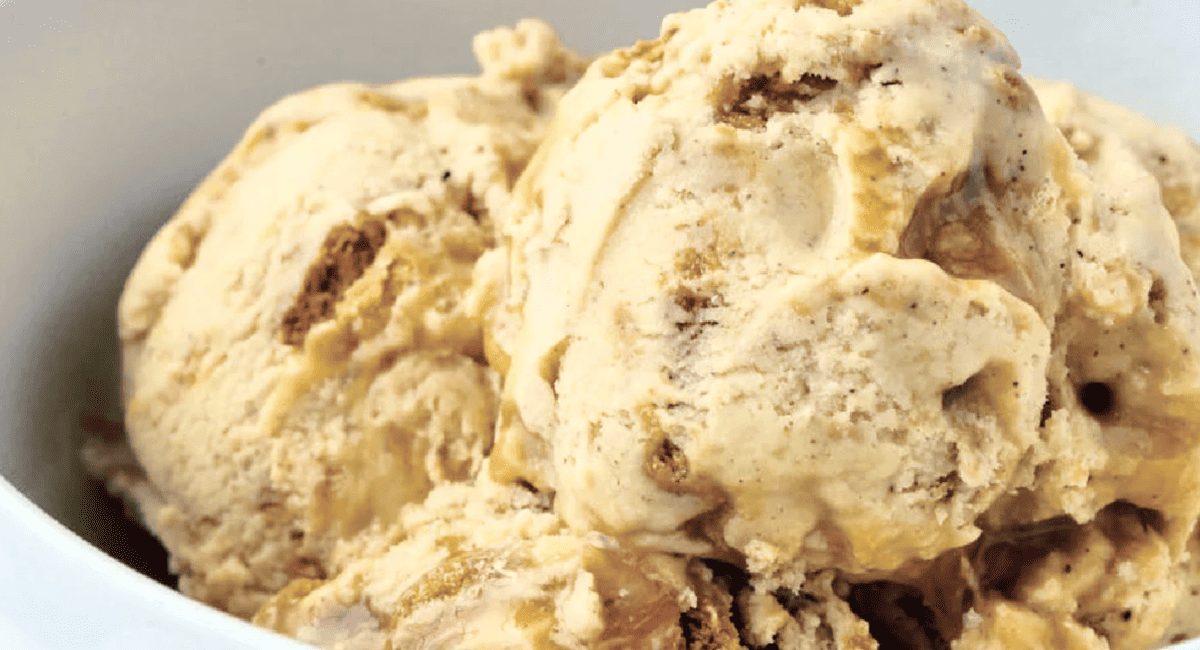 Up close image of caramel gingersnap ice cream.