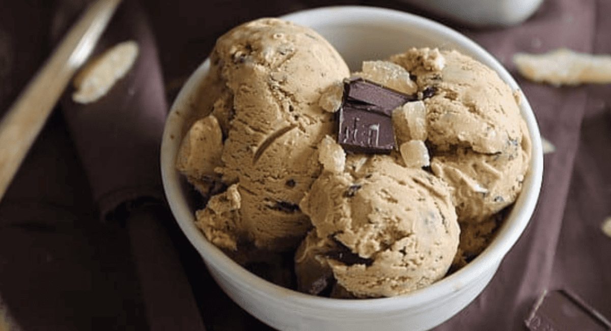 Overhead image of dark chocolate gingerbread ice cream.