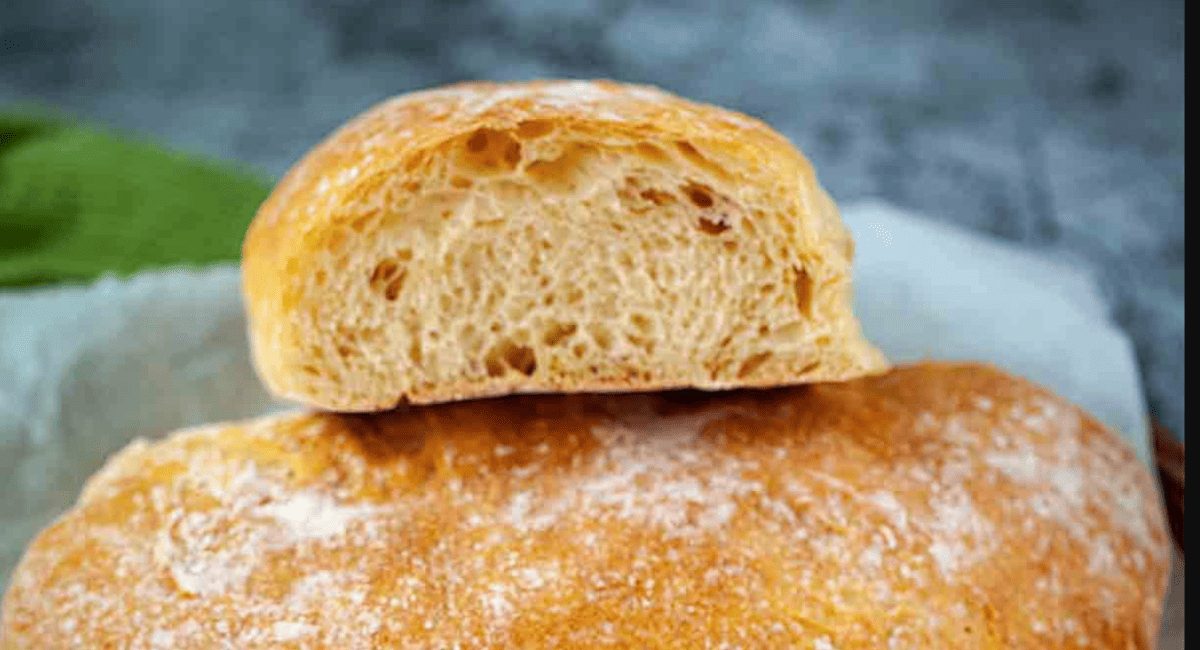 Up close image of homemade ciabatta bread.