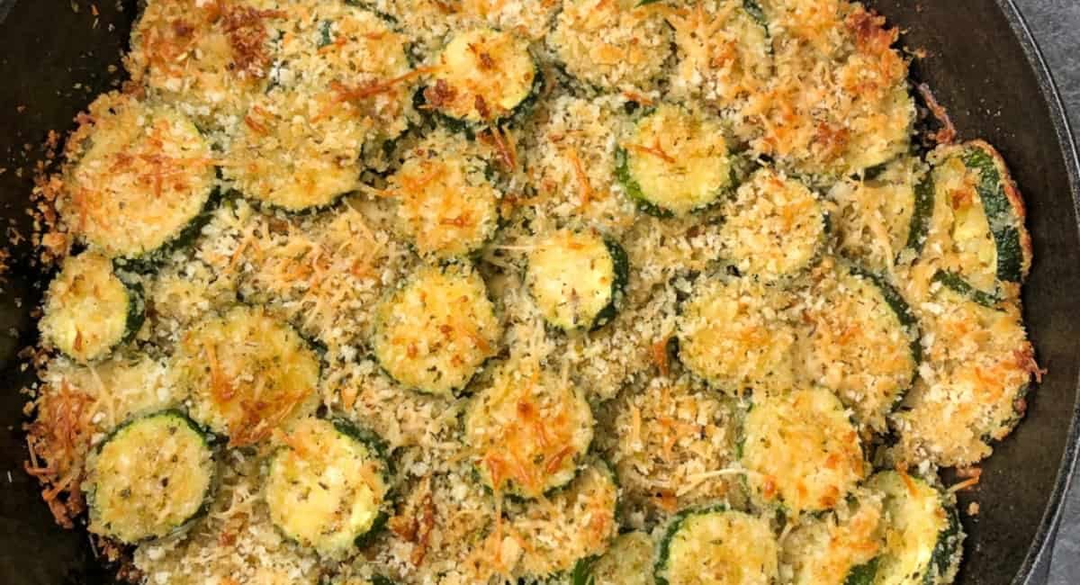 Overhead image of parmesan zucchini chips.