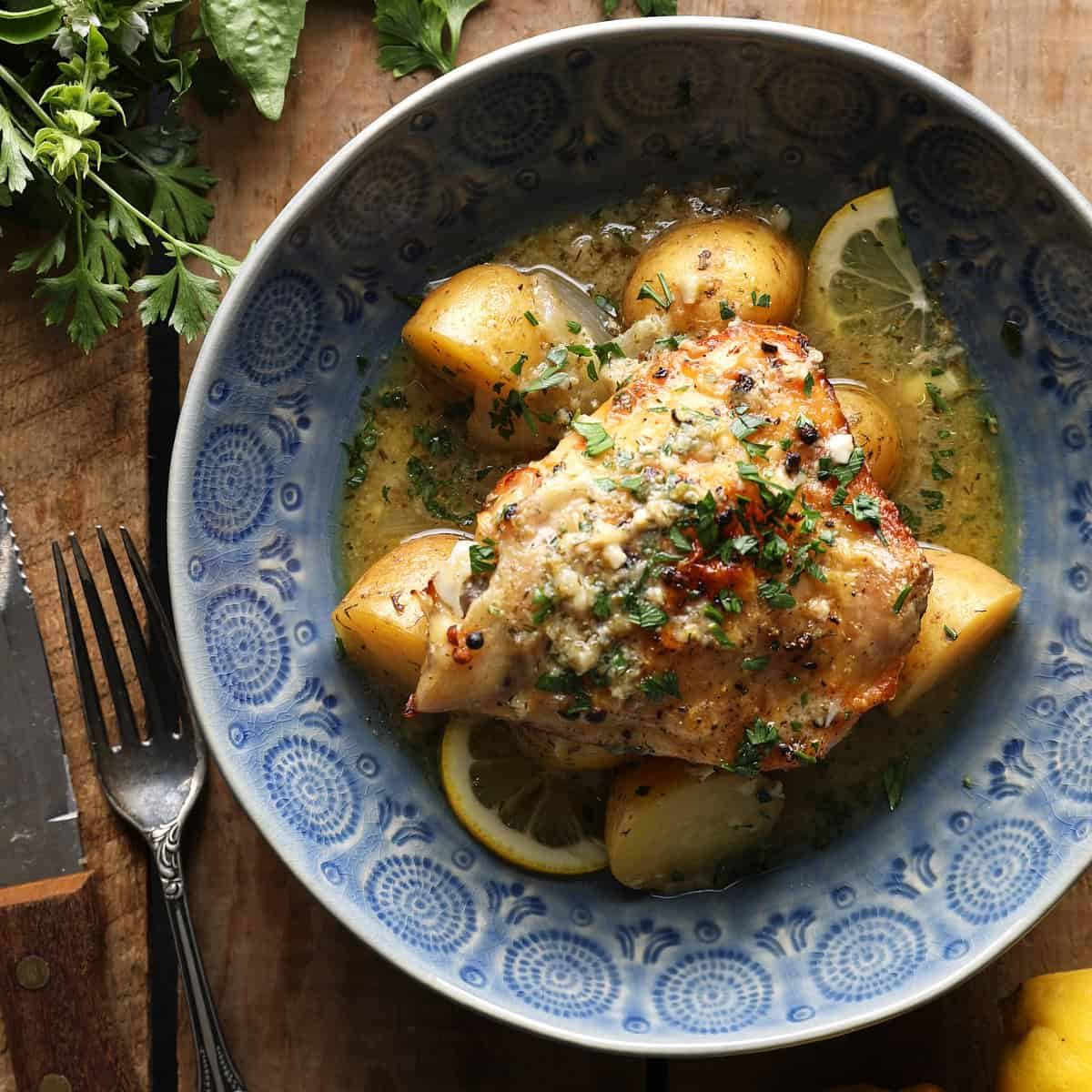 Slow Cooker Chicken and Potatoes (Greek Lemon Style)