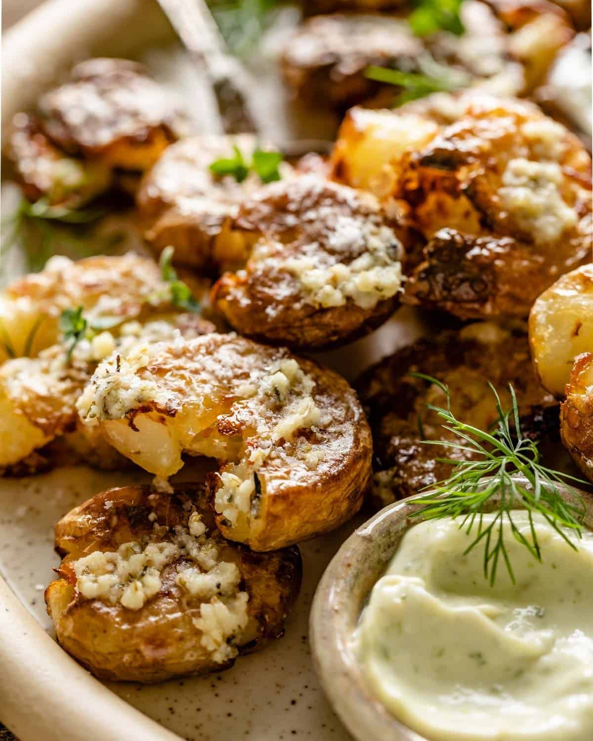 close up of smashed potatoes (air fryer)