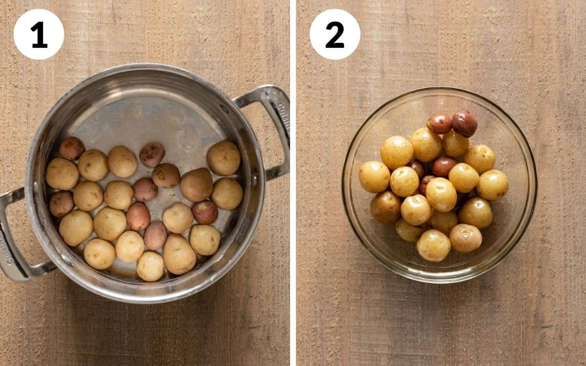 steps 1 & 2 boiled potatoes potatoes tossed in olive oil