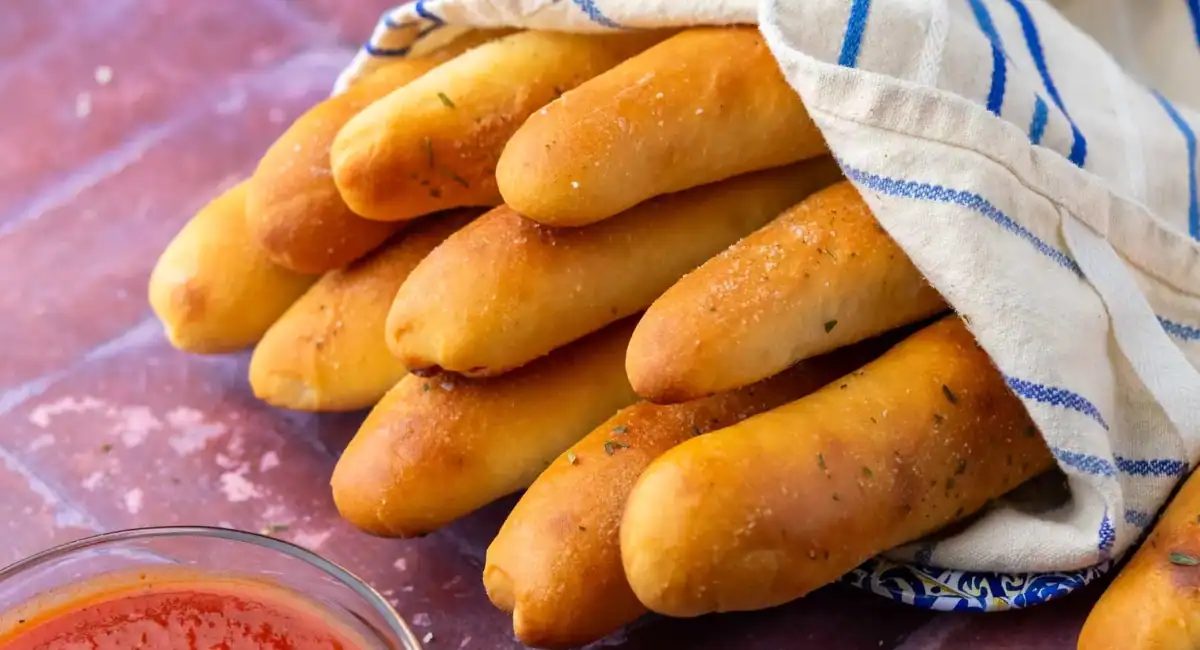 Up close image of sourdough breadsticks (olive garden copycat).