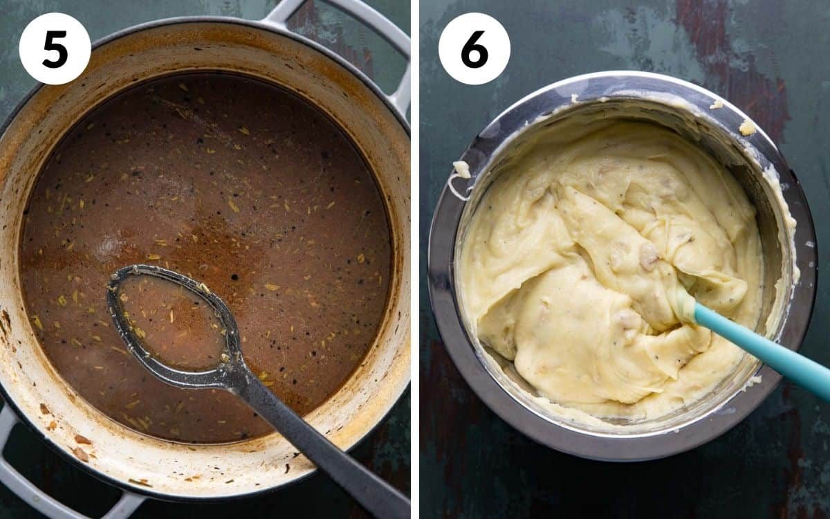 steps 5 & 6 thickened pan sauce mashed potatoes in bowl
