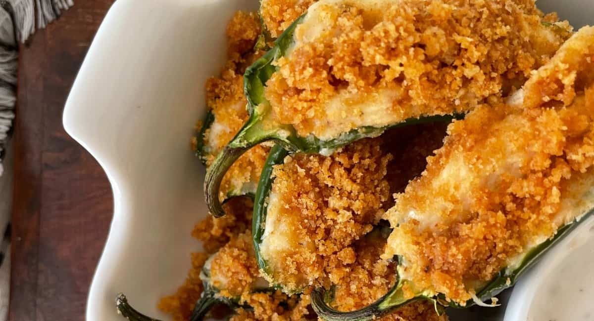 Overhead image of spicy jalapeno poppers.
