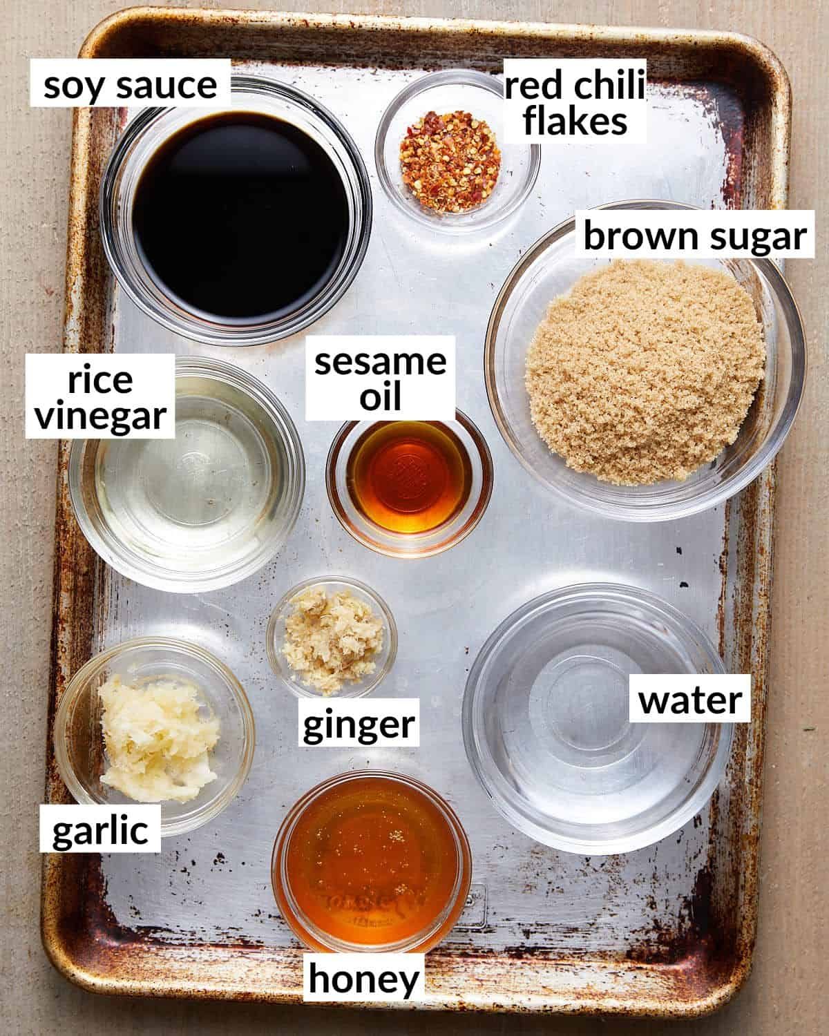 Overhead image of additional ingredients needed for sticky asian ribs.