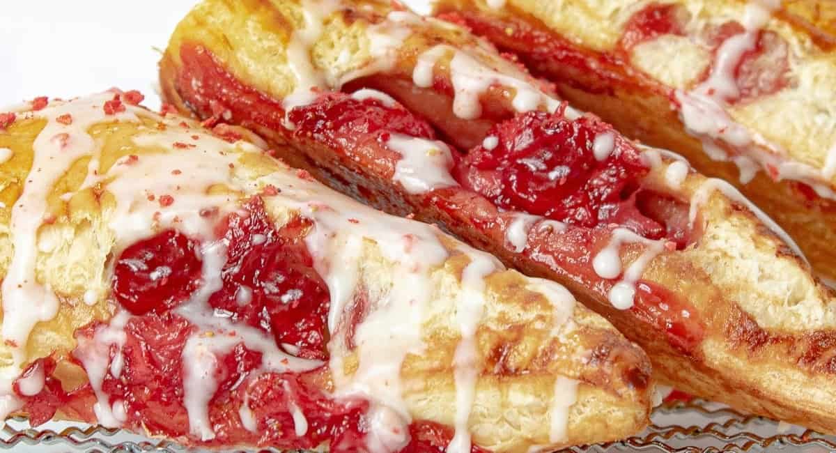 Up close image of strawberry turnovers.