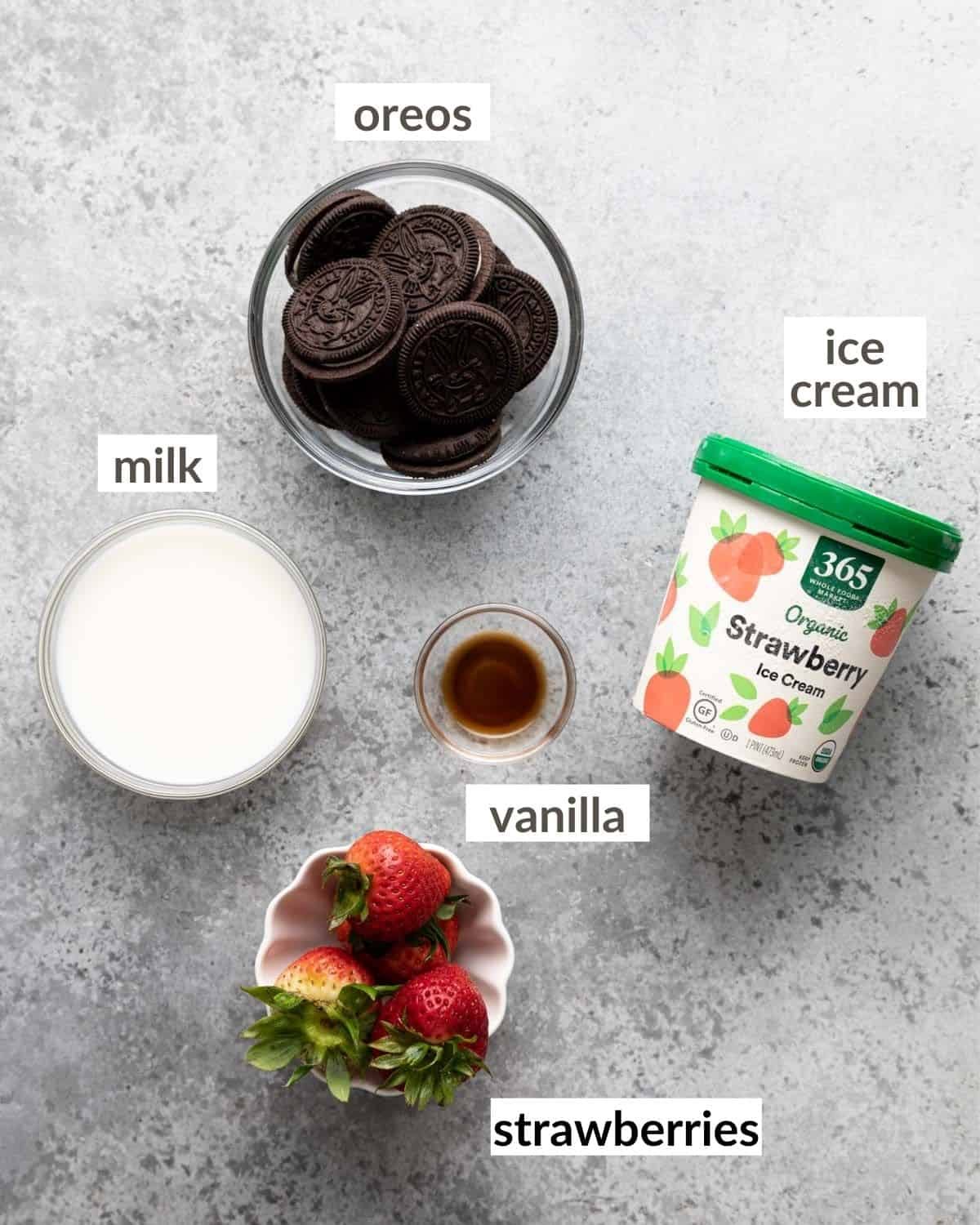 overhead of ingredients needed