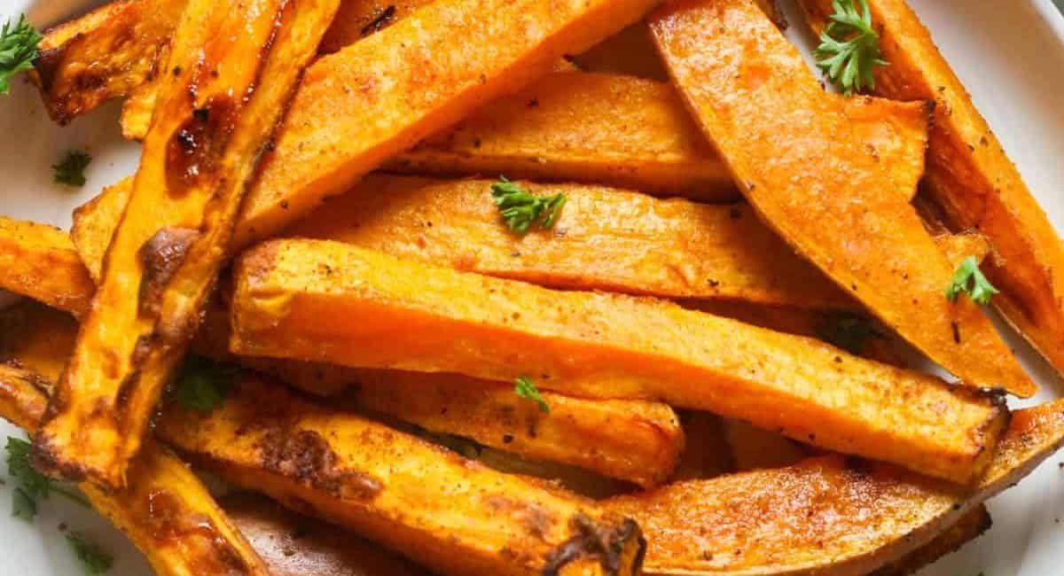 Overhead image of sweet potato fries.