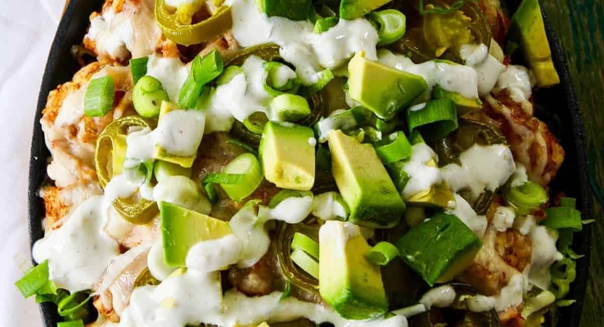 Overhead image of tachos tater tot nachos.