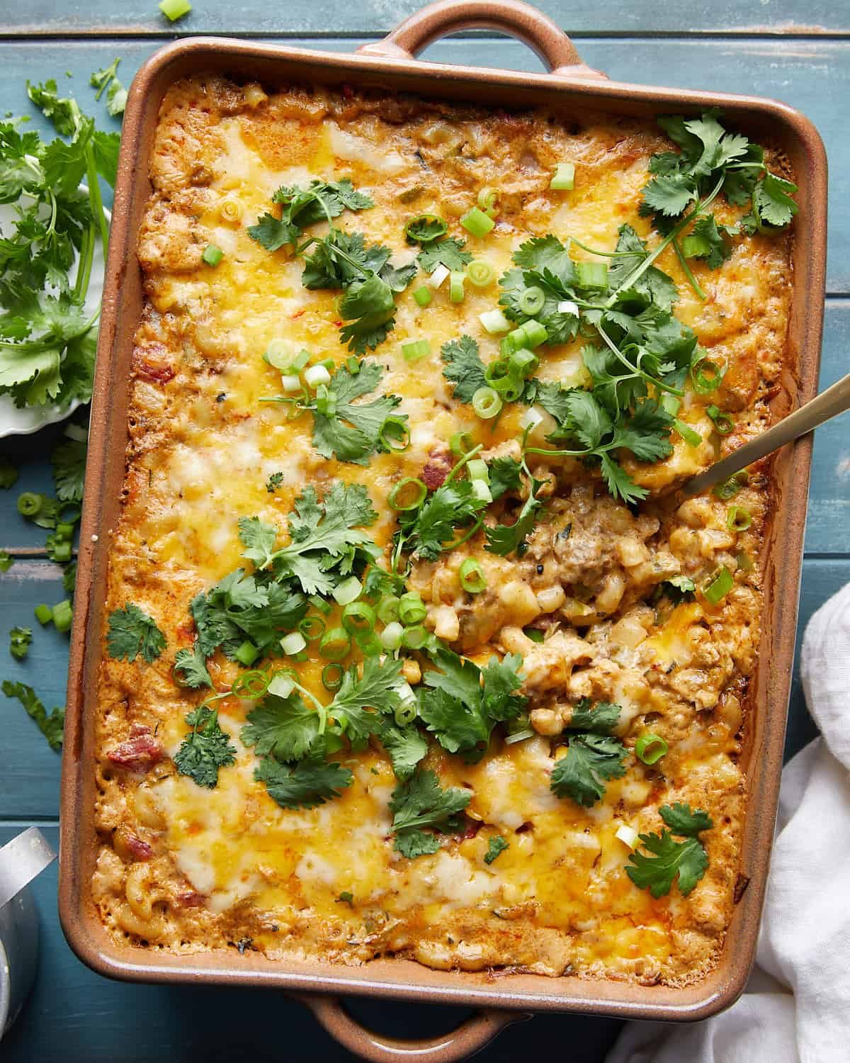 Overhead image of taco pasta bake.