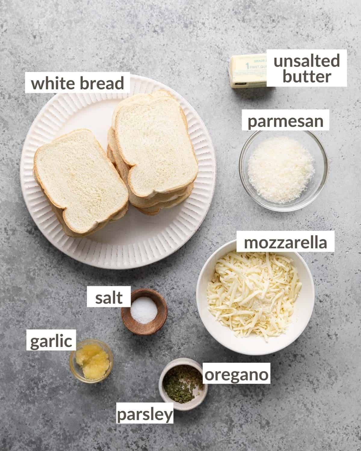 Ingredients needed to make texas toast garlic bread.