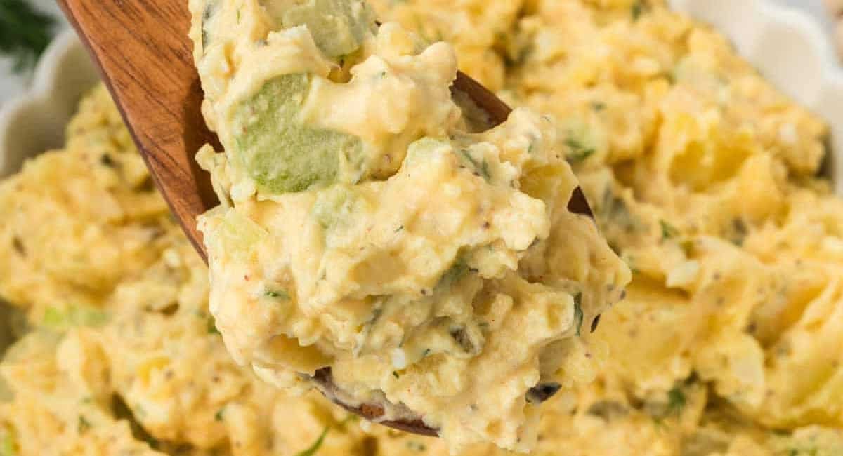 Up close image of traditional potato salad recipe.