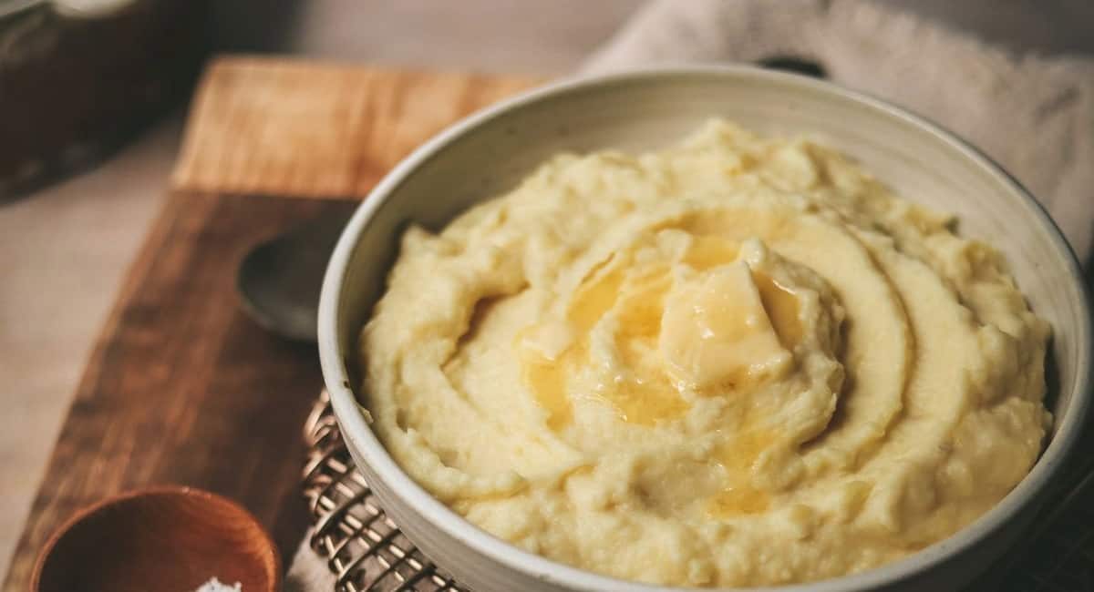 Overhead image of truffle mashed potatoes.
