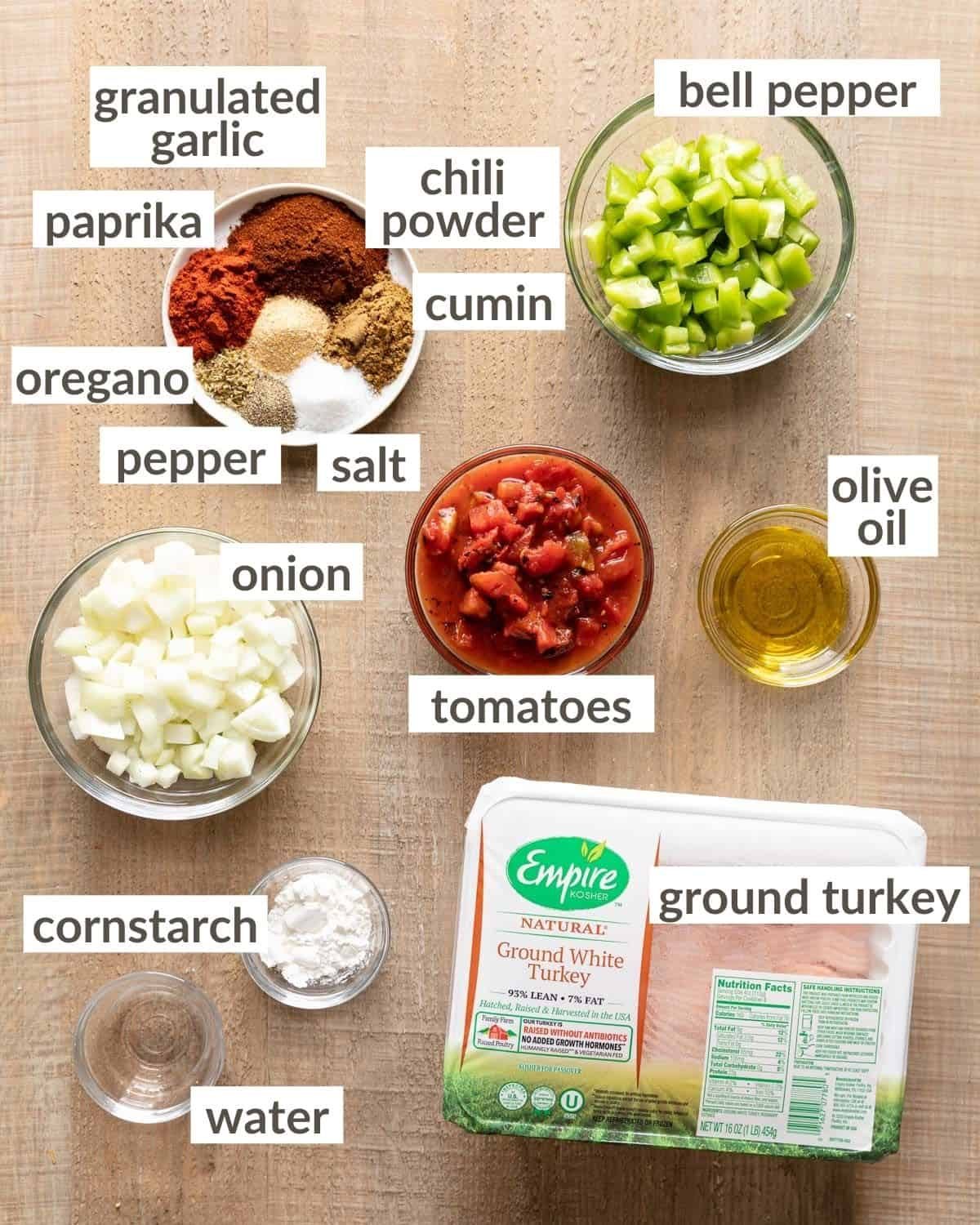 overhead of ingredients needed for instant pot turkey tacos