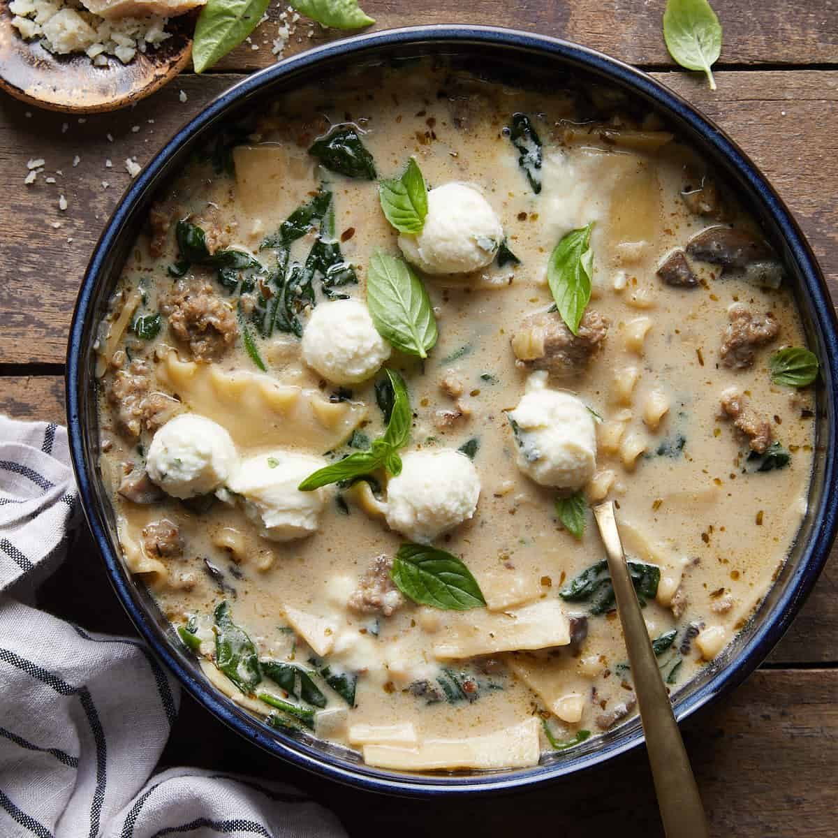 Creamy White Lasagna Soup with Italian Sausage