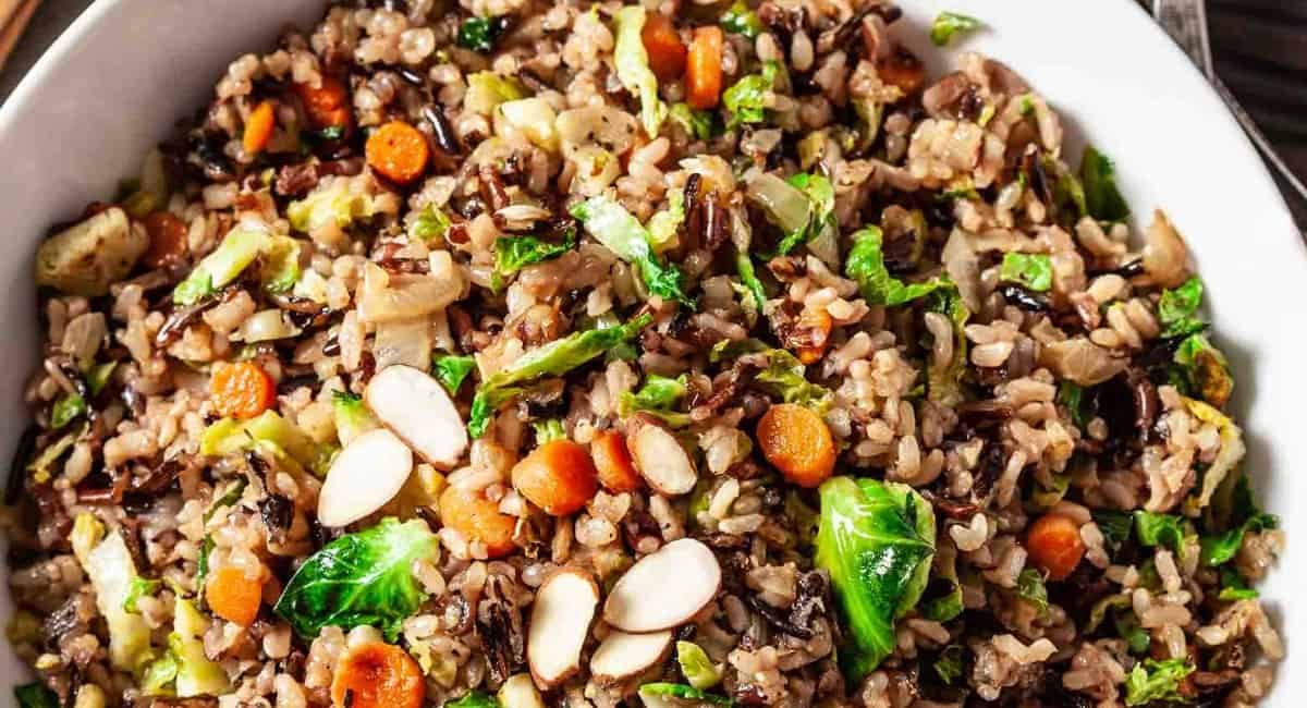 Overhead image of wild rice pilaf.