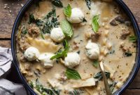 Velvety White Lasagna Soup with Zesty Italian Sausage