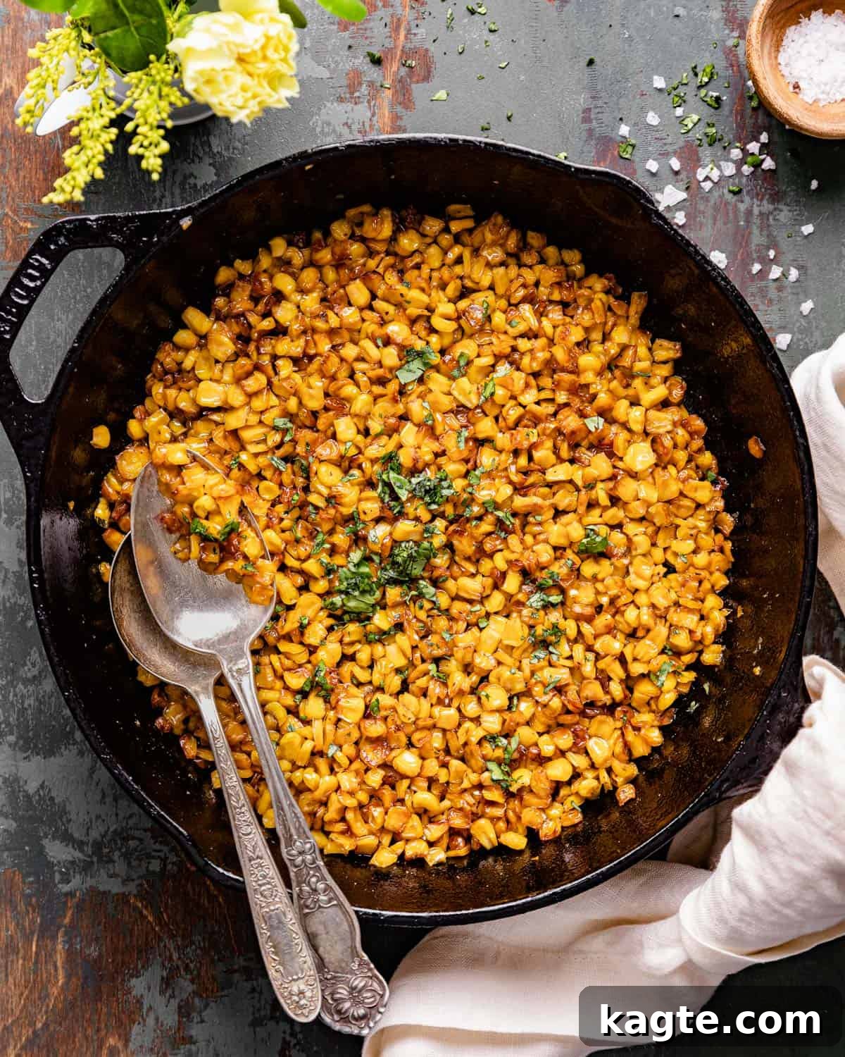Crispy Cast Iron Corn 2 overhead of cast iron corn