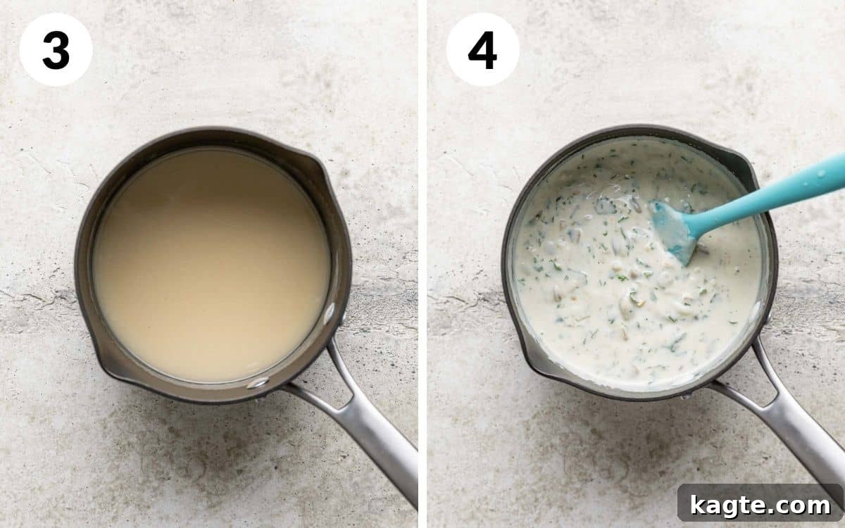 steps 3 & 4
spices and broth added to flour paste
all sauce ingredients in saucepan