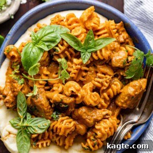Creamy Butter Chicken Pasta ready to serve