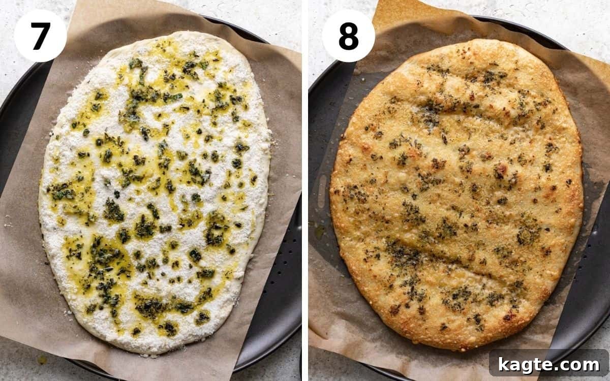 A 2 photo collage showing the final assembly of garlic herb breadsticks.