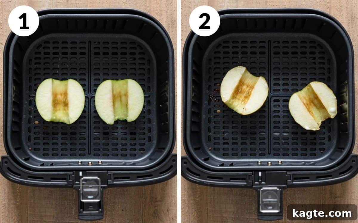 Air Fryer Apple Oat Crumble 4 A 2 photo collage showing the beginning steps of air fryer apples.