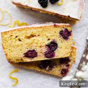 Blackberry Lemon Bread with lemon glaze.
